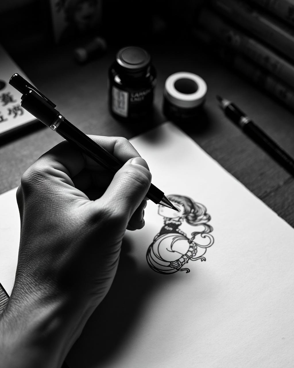 Mão desenhando à caneta